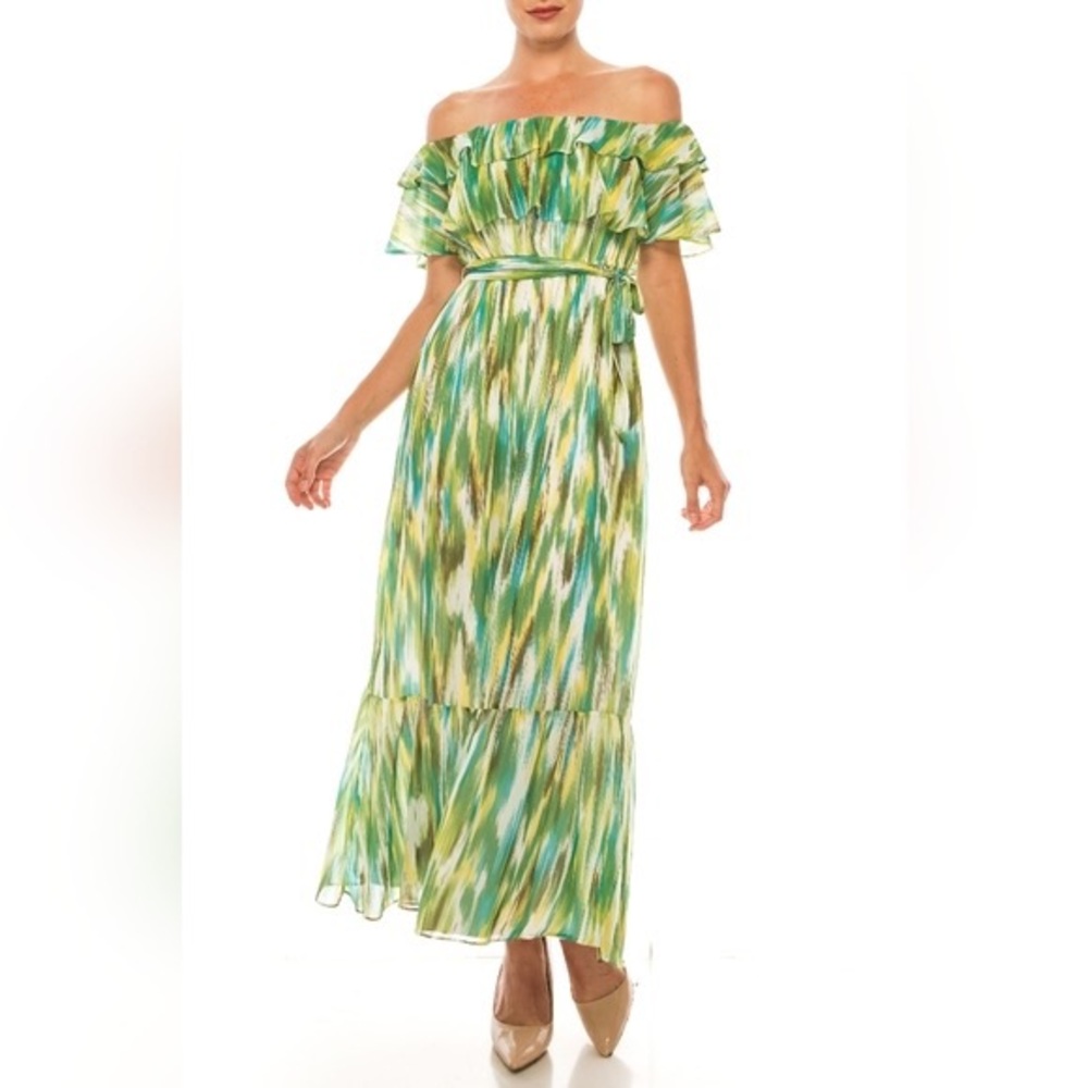 Donna Morgan Soft White Avocado Multi Print Midi Dress